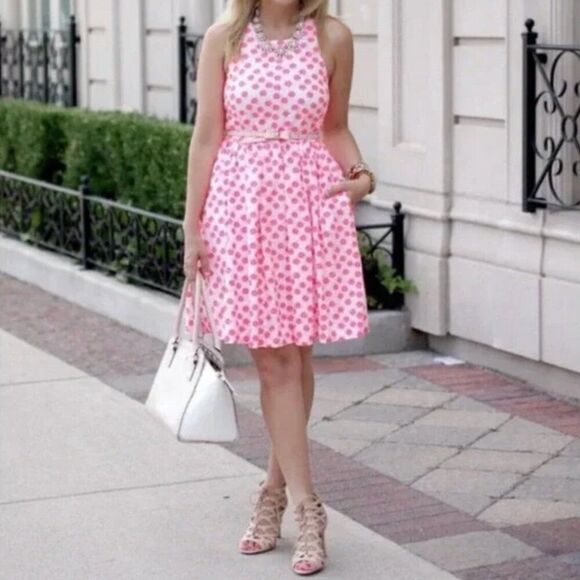 J. Crew Sleeveless Embroidered Pink Floral Dress Pockets Fit Flare Women's Sz 6 - Picture 2 of 9